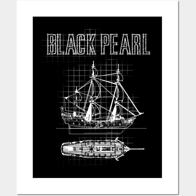 Black Pearl Blueprint Wall Art by Clathrus